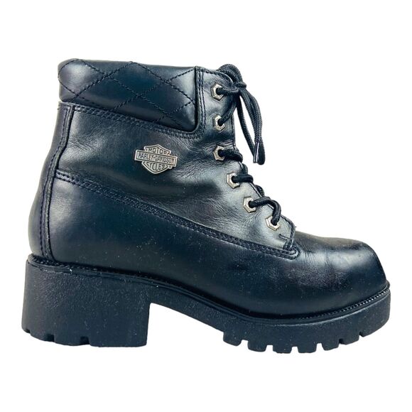 HARLEY DAVIDSON Leather Biker Boot Lace-Up Oil Resistant WMNS Sz 7.5 82034 Rare - Picture 1 of 8